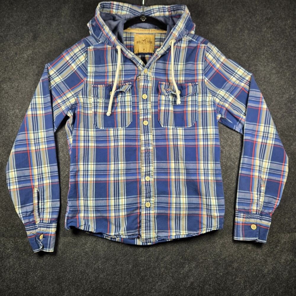 Hollister Hoodie Shirt Plaid Masc M Y2K Urban Staple Autumn School 100% Cotton